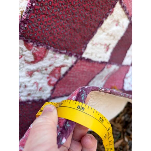 Quilt Blanket cream pink red full size cottagecore distressed cozycore country ￼ - Picture 6 of 7